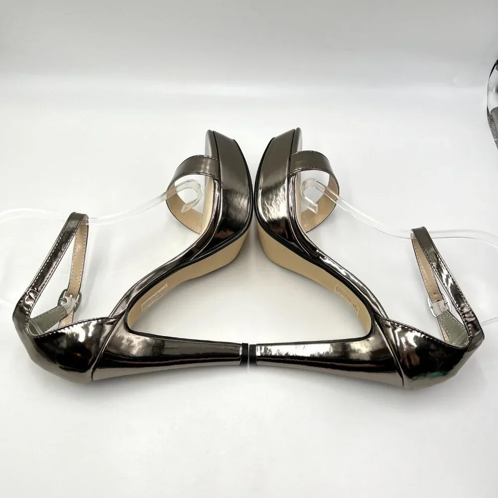 Touch Ups Womens 10M‎ Metallic Silver Pewter Platform Dress Sandals Heels Shoes